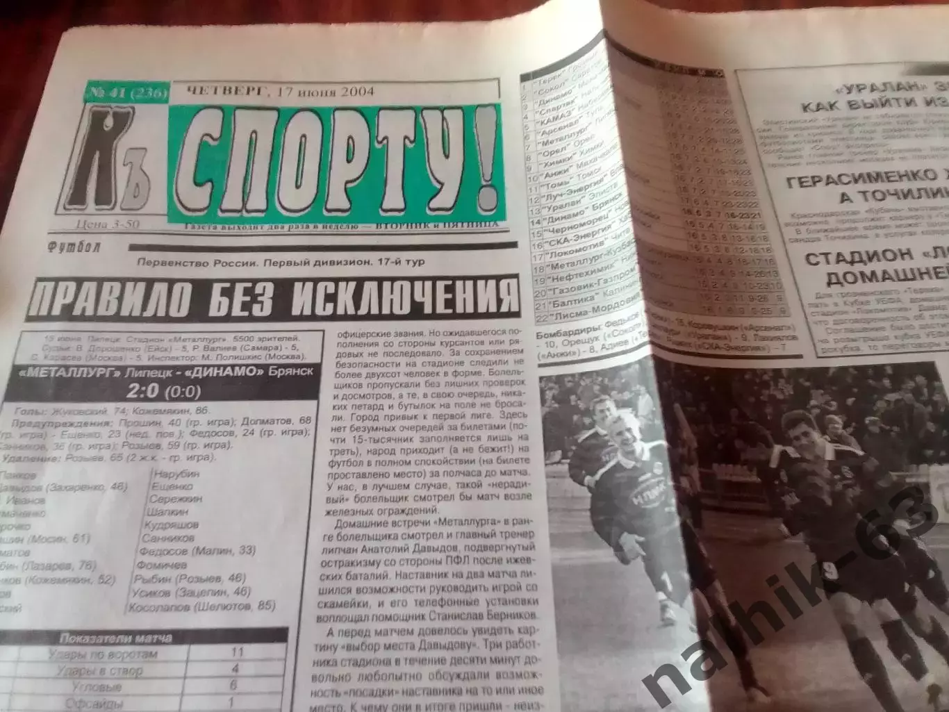 Газета К спорту Брянск от 17 июня 2004 года