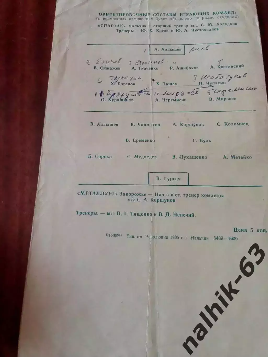 Спартак Нальчик-Металлург Запорожье 1968 год 1