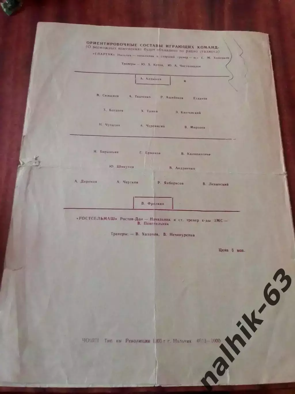 Спартак Нальчик-Ростсельмаш Ростов 1968 год 1