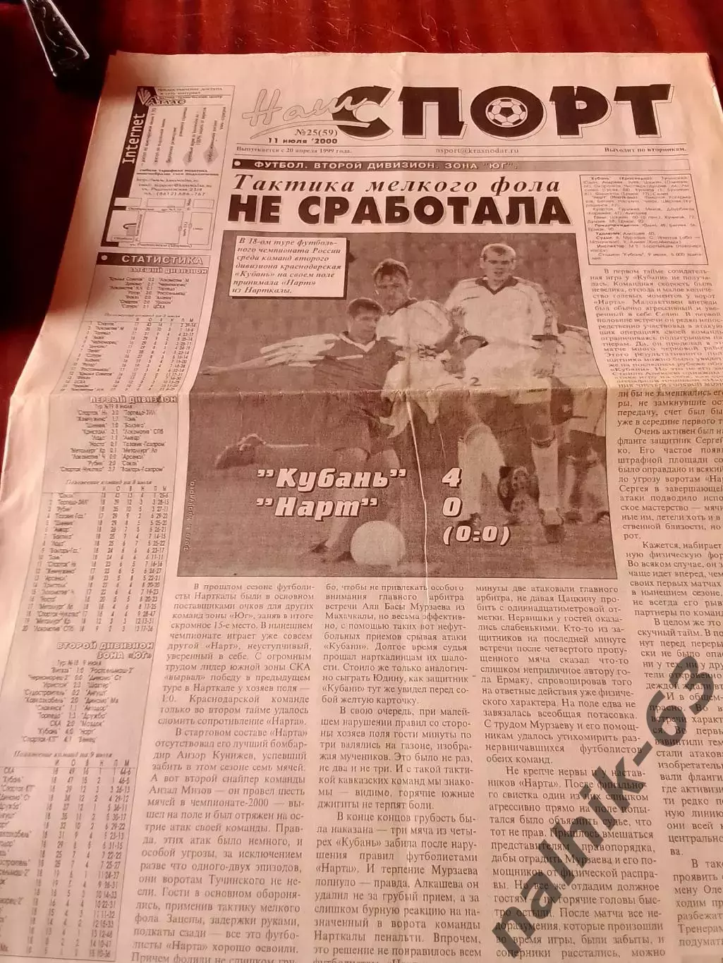 Газета Наш спорт Краснодар от 11 июля 2000 года