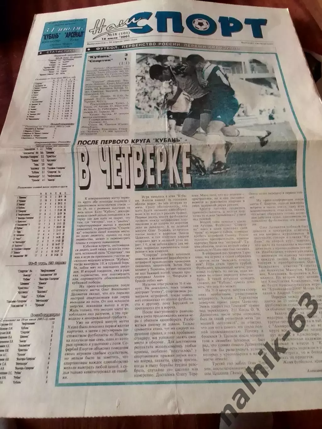 Газета Наш спорт Краснодар от 16 июля 2001 года