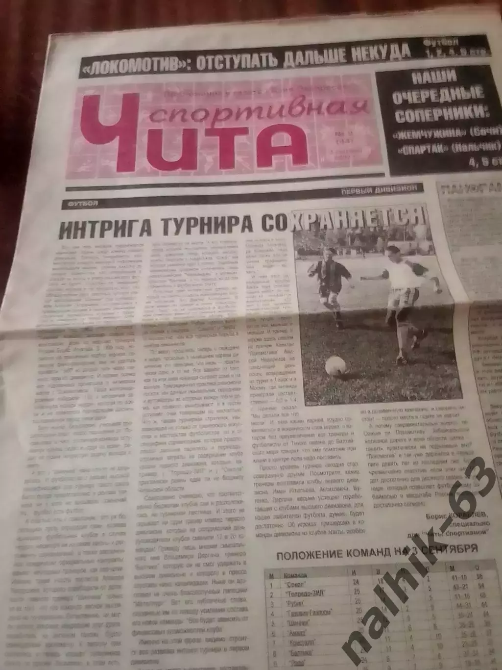 Газета Чита спортивная от 3 сентября 2000 года
