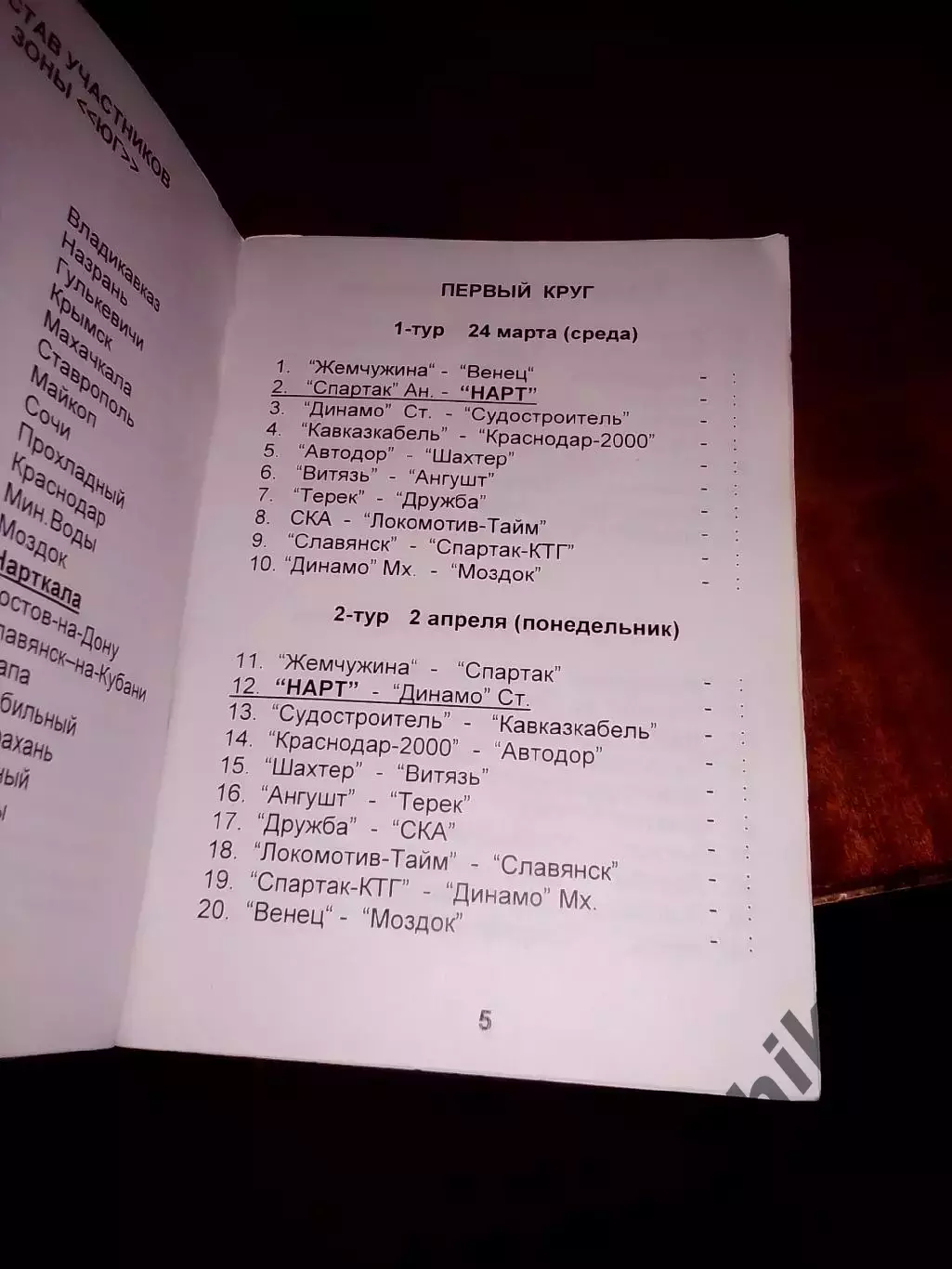 Календарь игр Нарткала 2001 год 1