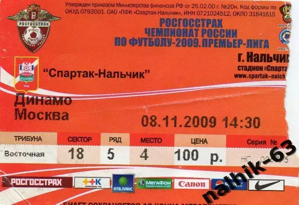 Спартак Нальчик-Динамо Москва 2009 год