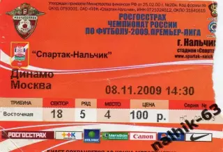 Спартак Нальчик-Динамо Москва 2009 год