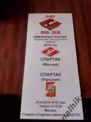 Спартак-д Москва-Спартак-д Нальчик 2010 год тираж 30