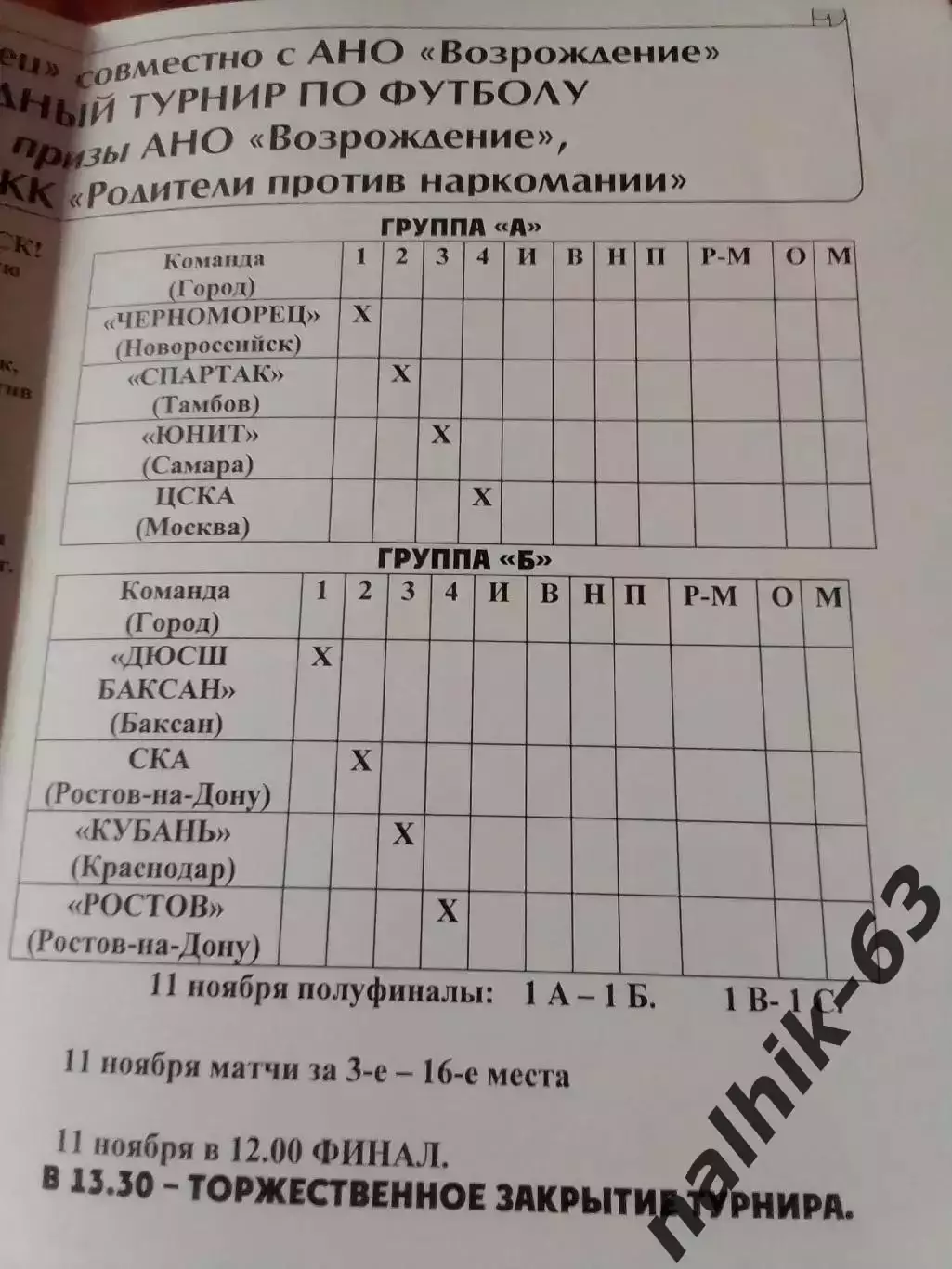 ЦСКА Москва, Тамбов, Самара, Краснодар, СКА Ростов/юноши Новороссийск 2011 год 1