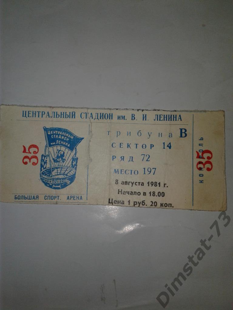 Спартак Москва - Динамо Тбилиси 1981 Билет на игру