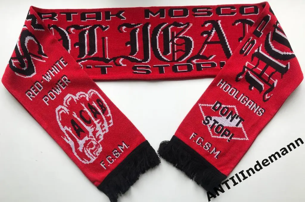 Шарф ФК Спартак Москва Hooligans “Red-white power”, черная бахрома