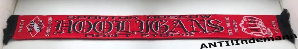 Шарф ФК Спартак Москва Hooligans “Red-white power”, черная бахрома 1