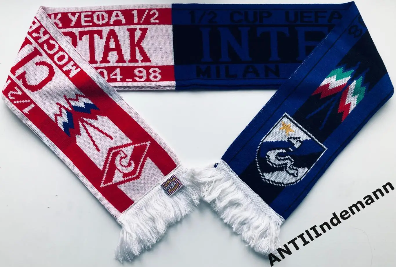 Шарф матчевый ФК Спартак Москва - Интер Милан (Италия), 1/2 кубка УЕФА 1998 года