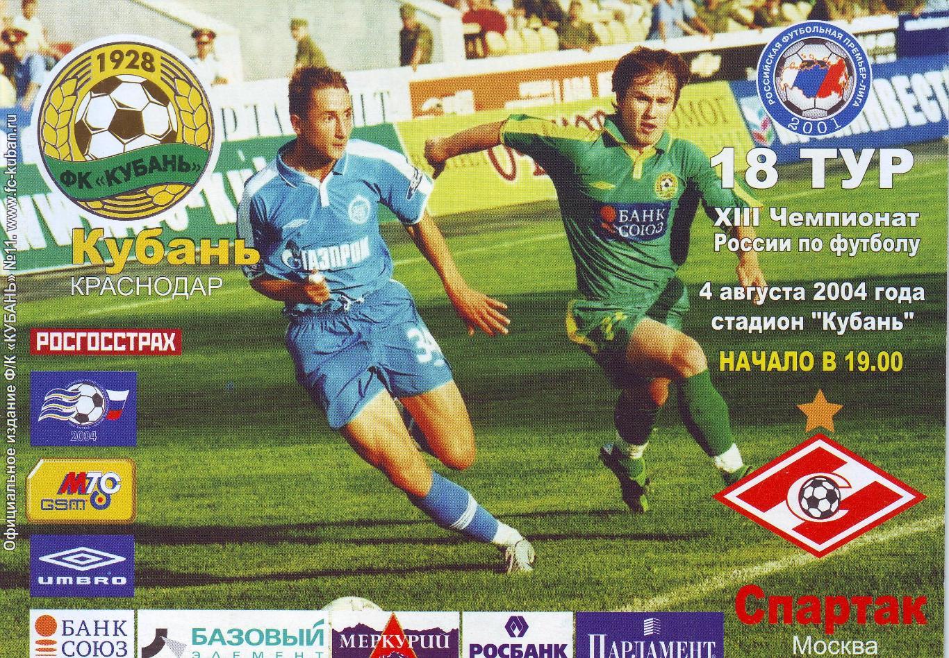 Кубань Краснодар - Спартак Москва 04.08.2004