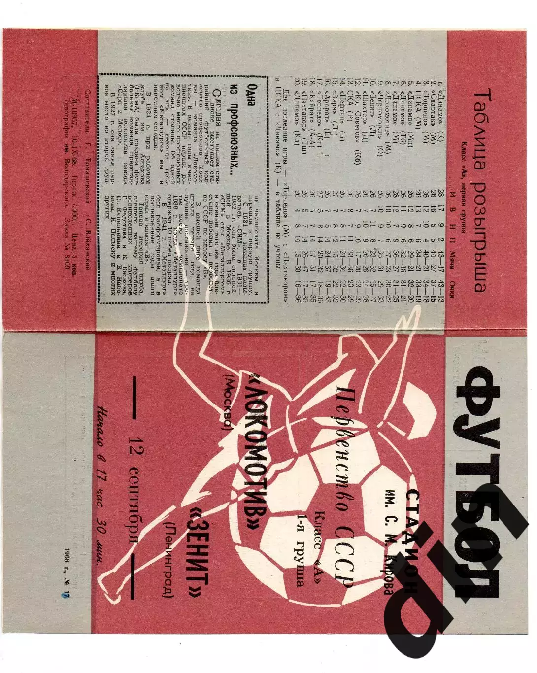 Зенит Ленинград - Локомотив Москва 12.09.1968