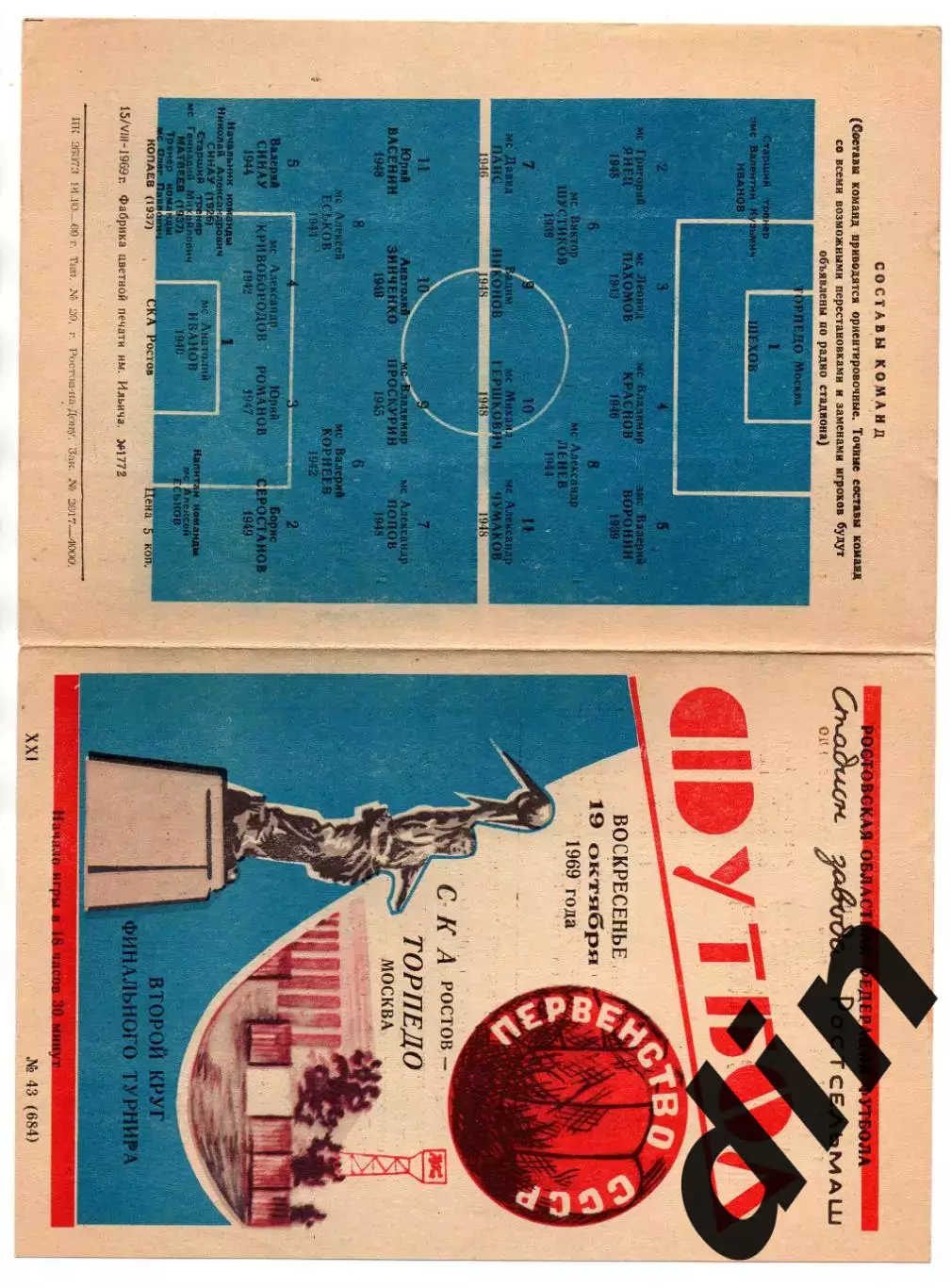 СКА Ростов-на-Дону - Торпедо Москва 19.10.1969