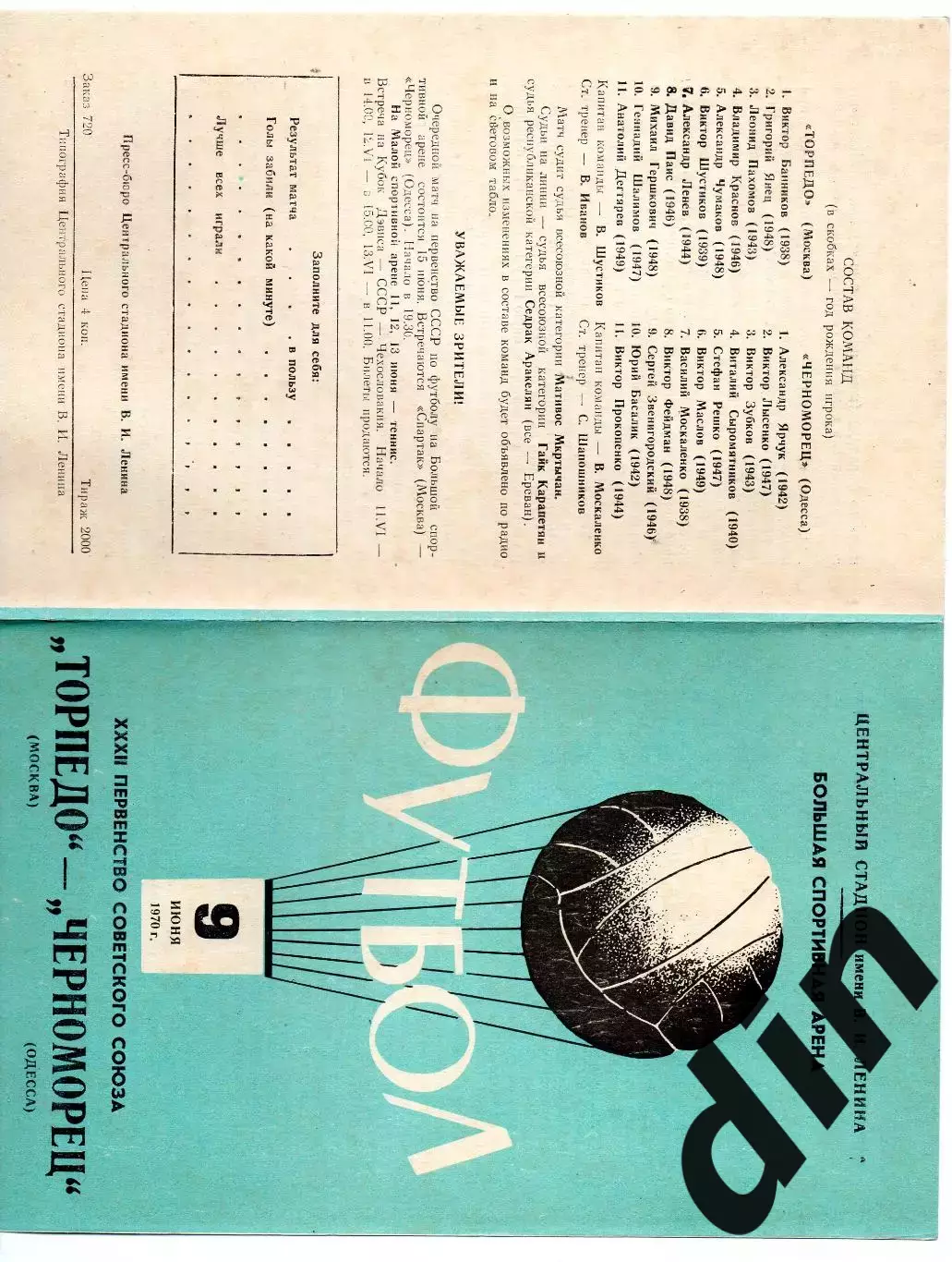 Торпедо Москва - Черноморец Одесса 09.06.1970