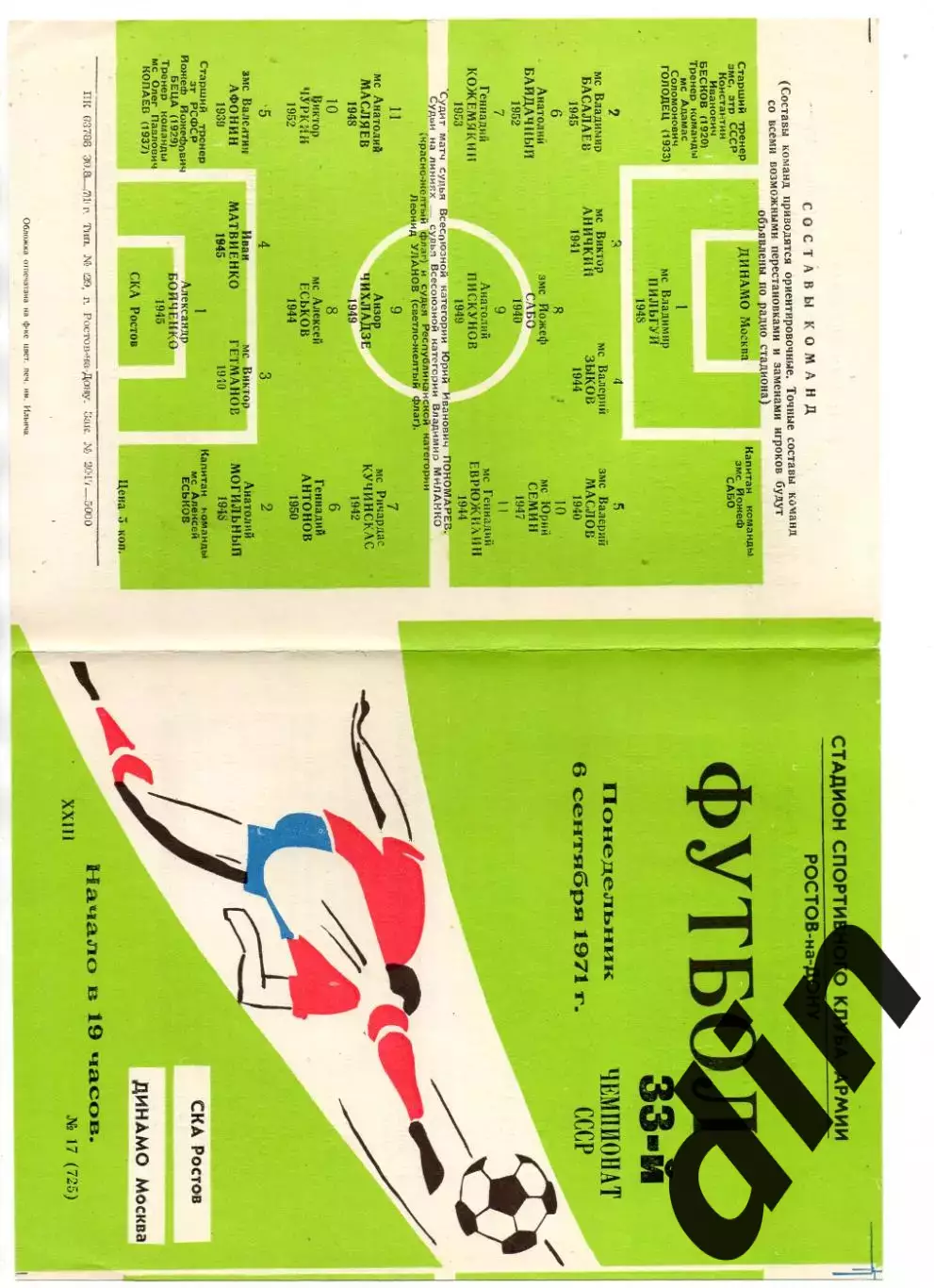 СКА Ростов-на-Дону - Динамо Москва 06.09.1971