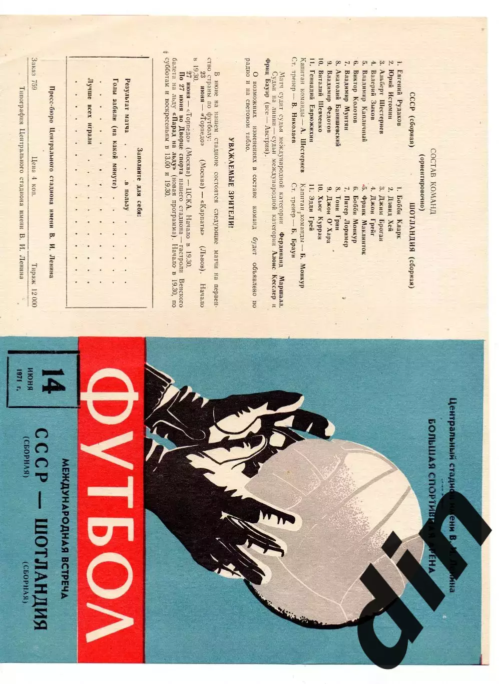 Сборная СССР - Шотландия 14.06.1971