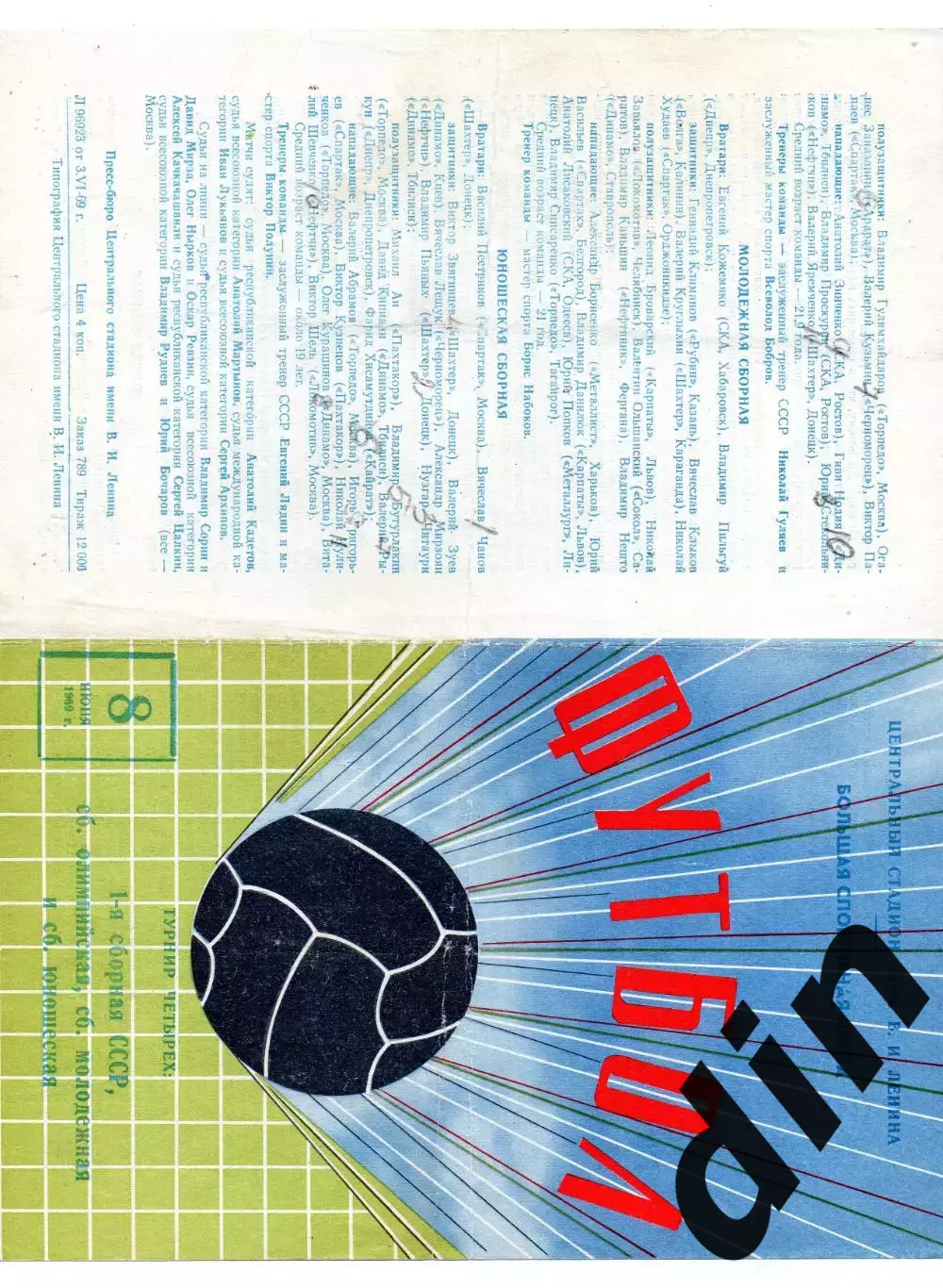СССР сборная, Олимпийская, юношеская, молодёжная 08.06.1969