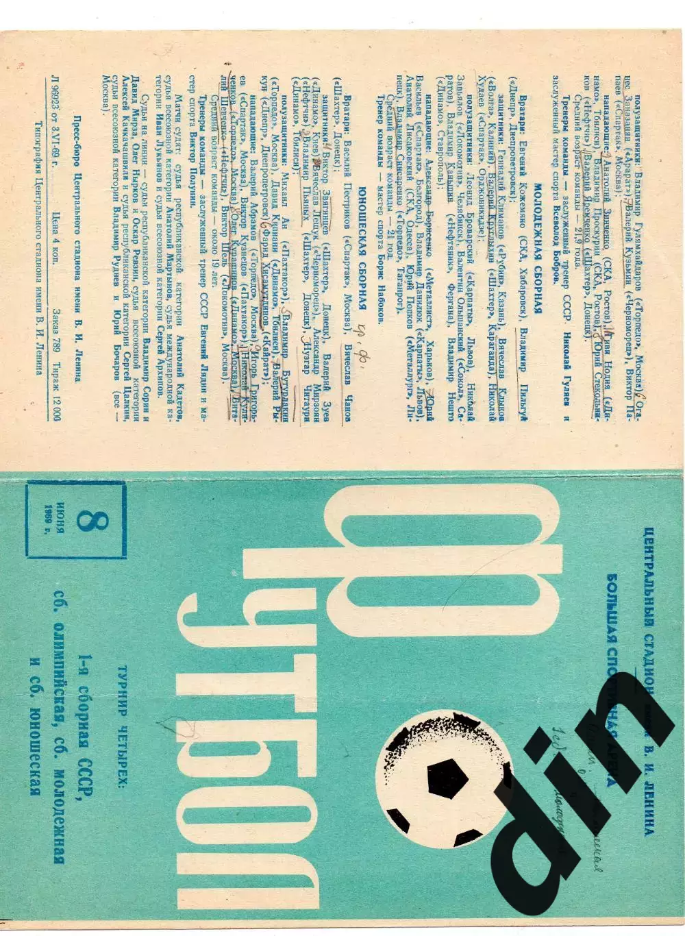 СССР сборная, Олимпийская, юношеская, молодёжная 08.06.1969 вид 4