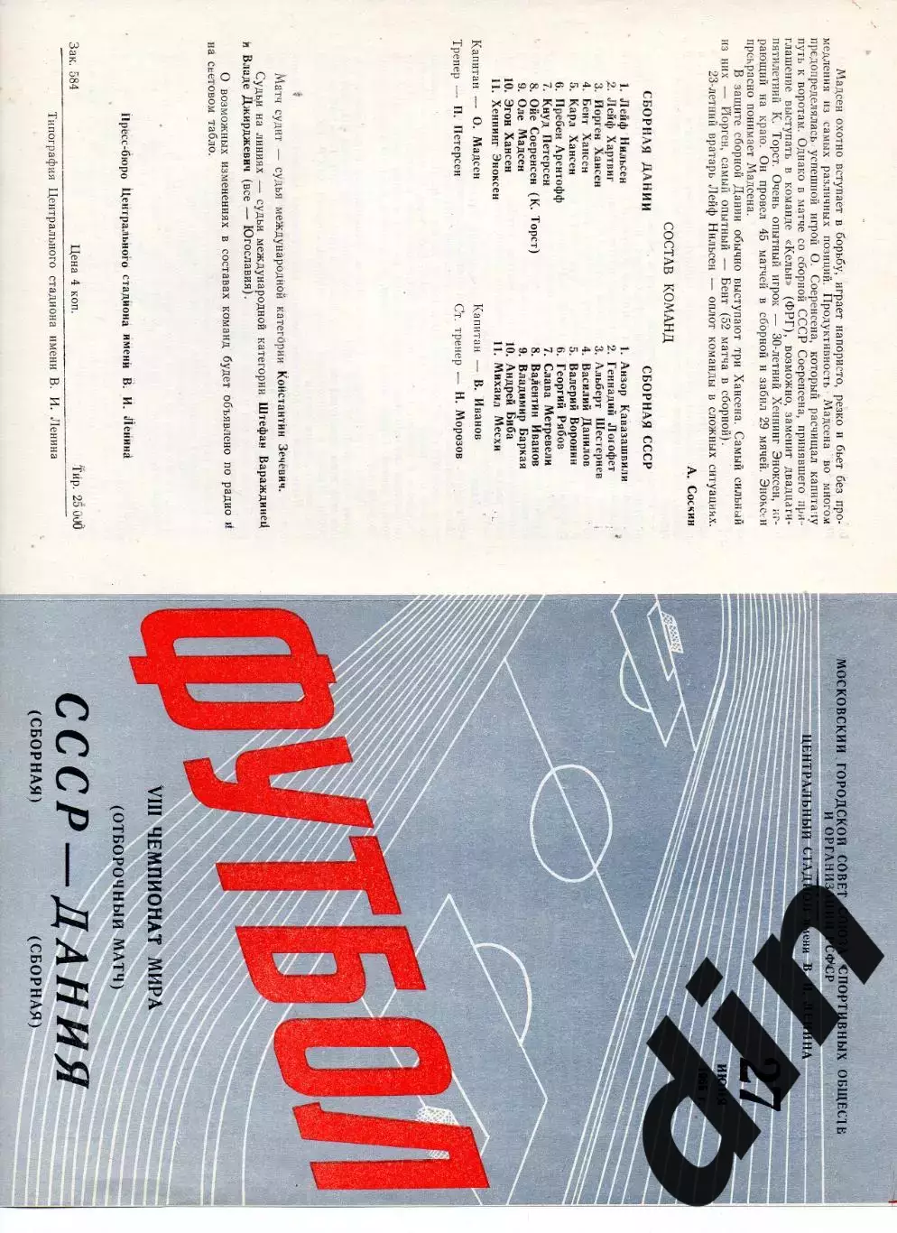 СССР сборная - Дания 27.06.1965