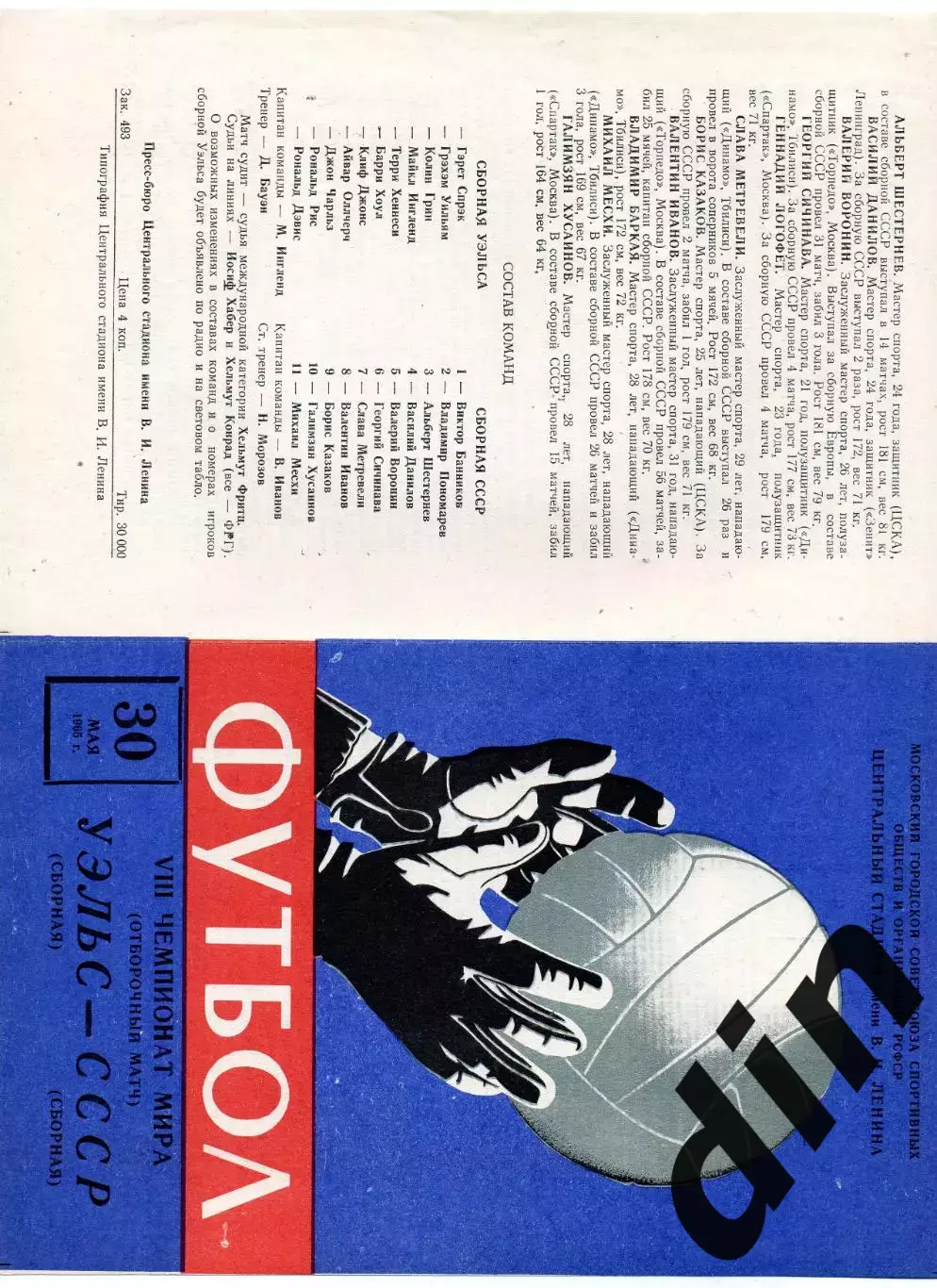 СССР сборная - Уэльс 30.05.1965