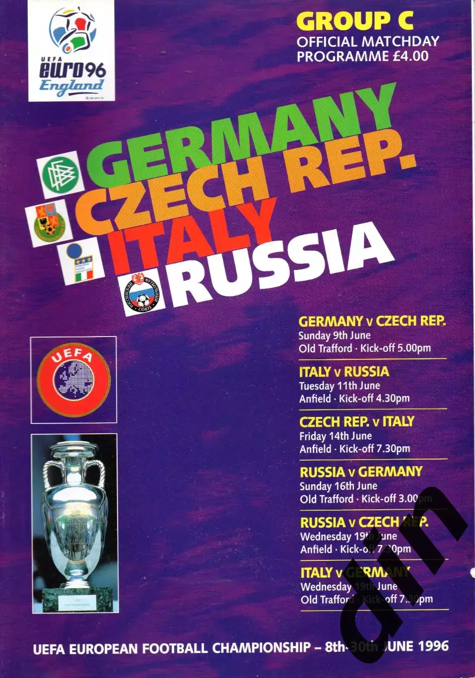 Чемпионат Европы 1996 группа С Россия, Германия, Чехия, Италия. Евро 96