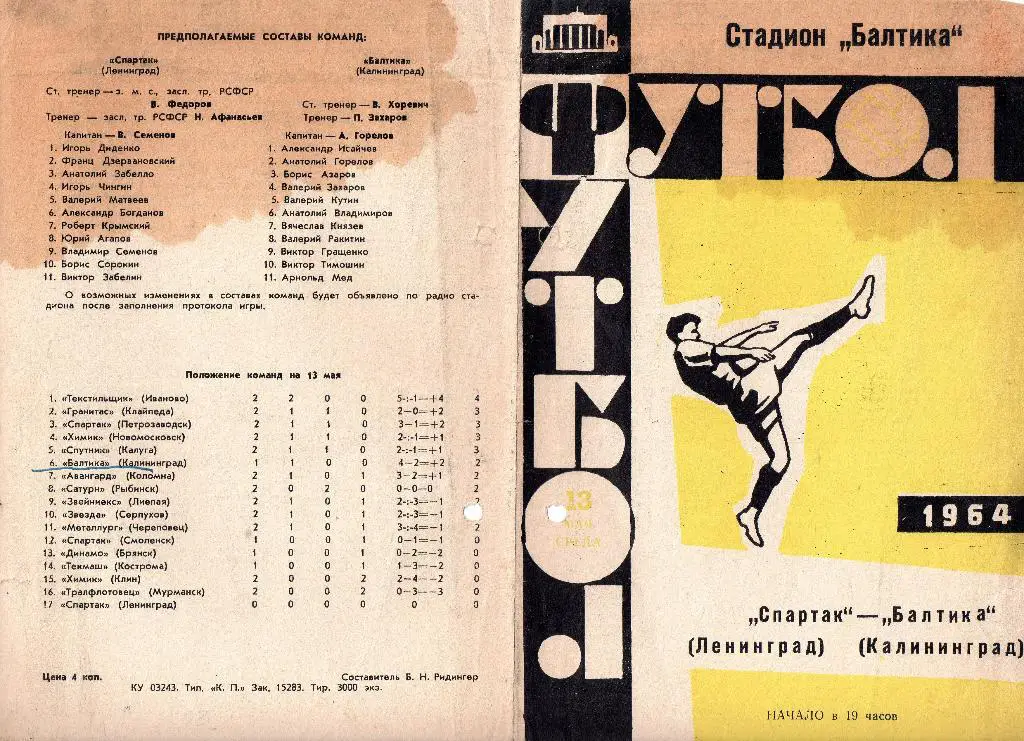 Балтика Калининград - Спартак Ленинград 13.05.1964