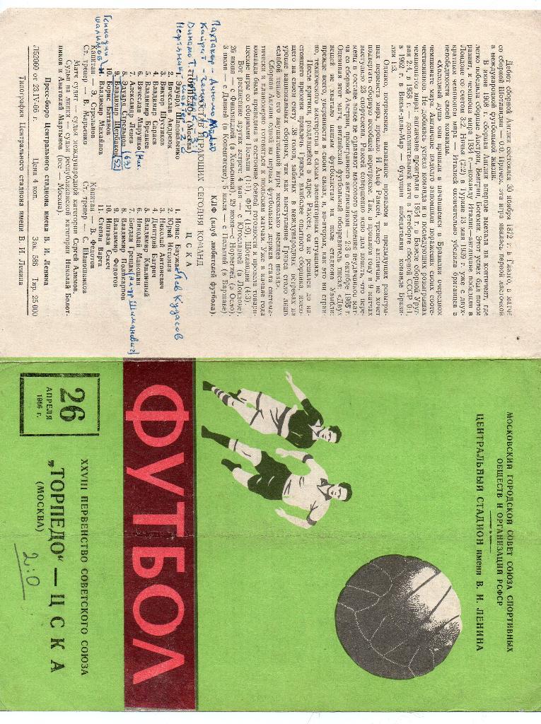 Торпедо Москва - ЦСКА Москва 26.04.1966