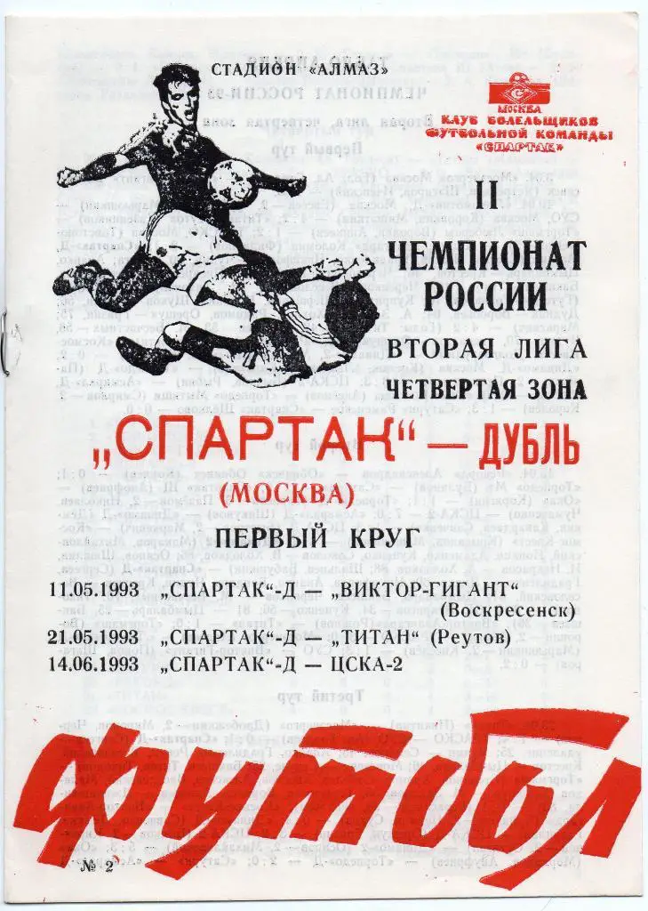 Спартак Москва дубль - ЦСКА -2, Титан Реутов, Воскресенск 1993