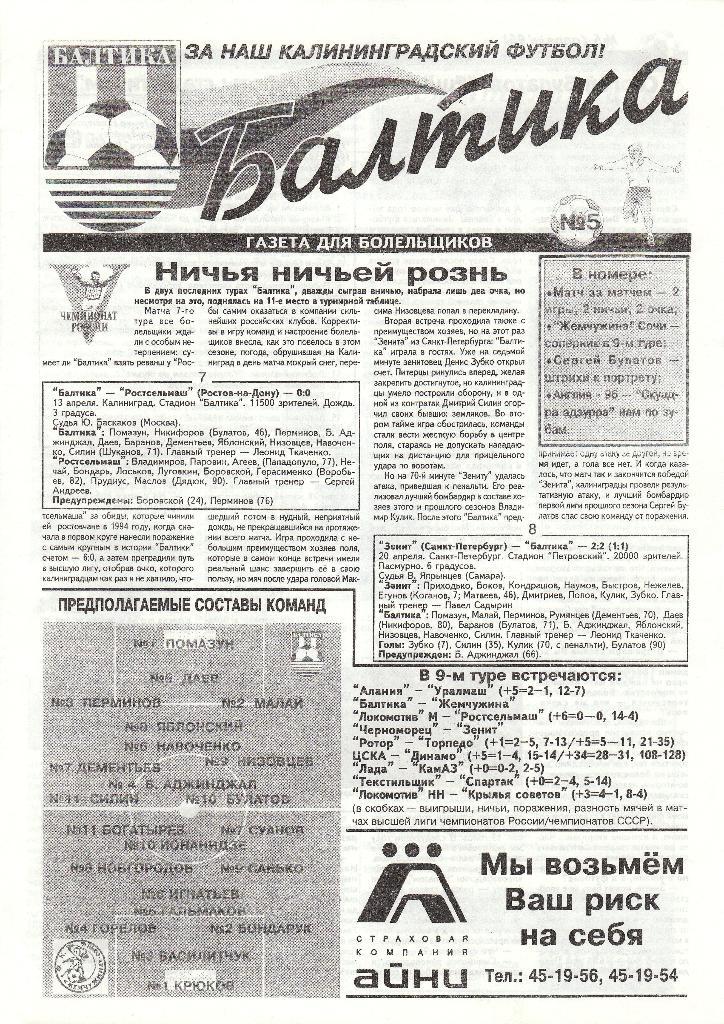 Балтика Калининград - Жемчужина Сочи 27.04.1996