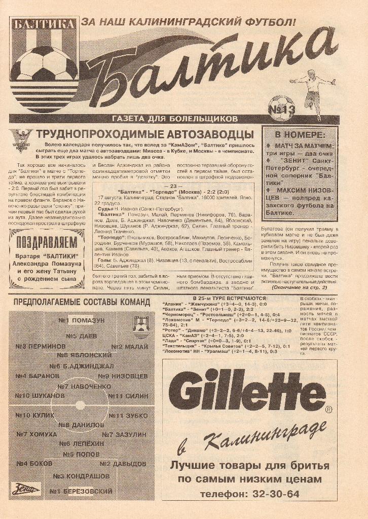 Балтика Калининград - Зенит Санкт-Петербург 24.08.1996
