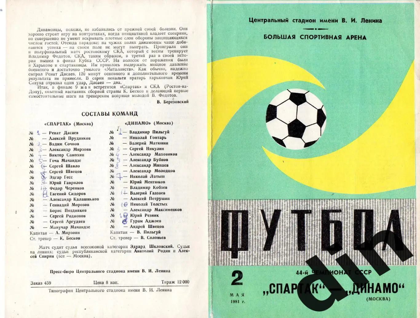 Спартак Москва - Динамо Москва 02.05.1981