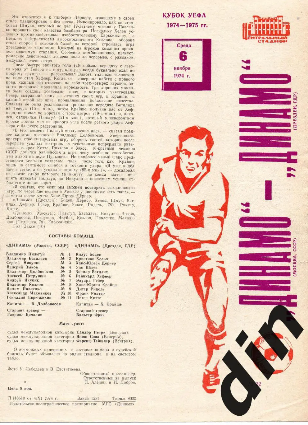 Динамо Москва - Динамо Дрезден ГДР 06.11.1974