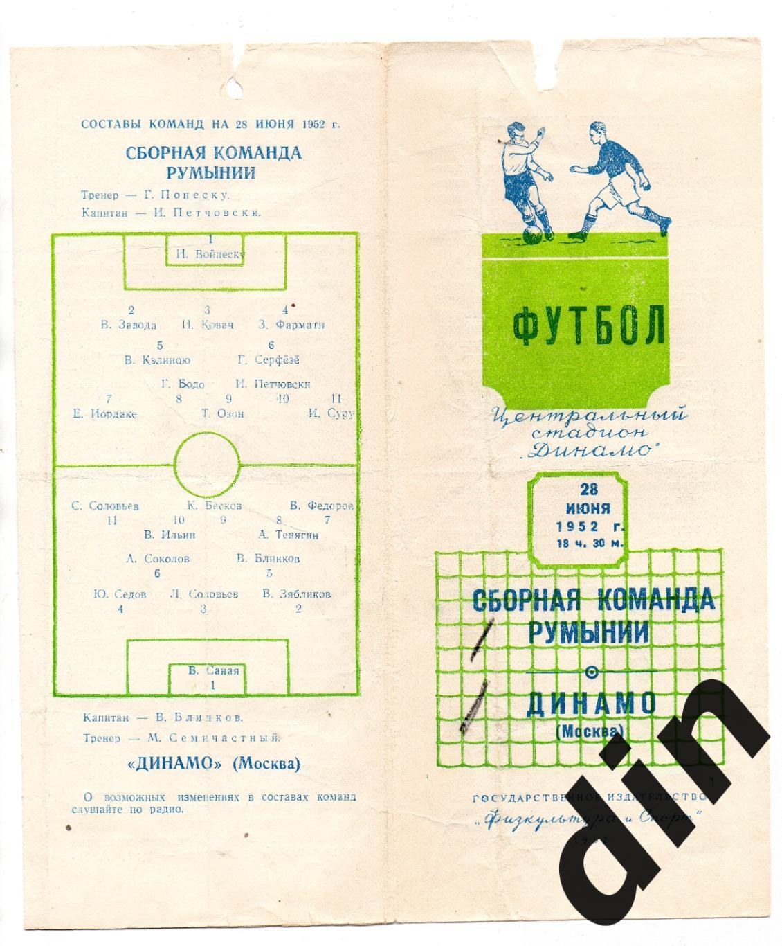 Динамо Москва Москва - сборная Румыния 28.06.1952