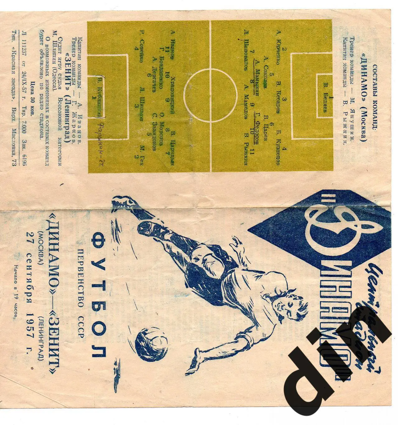 Динамо Москва - Зенит Ленинград Санкт-Петербург 27.09.1957