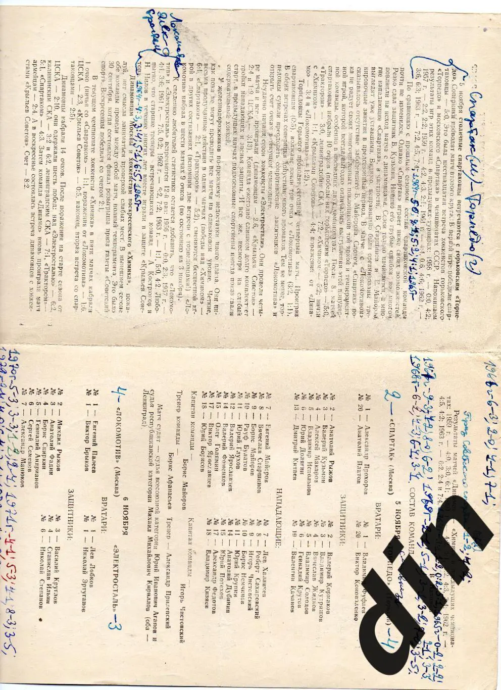Спартак - Торпедо Горький 05.11.1963, Локомотив - Электросталь, Динамо - Химик 1