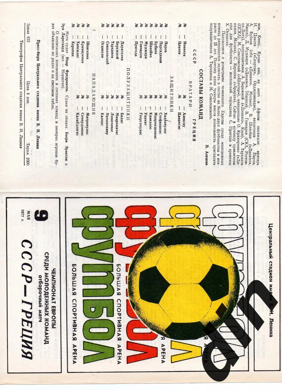 Сборная СССР - Сборная Греция 09.05.1977 молодёжные