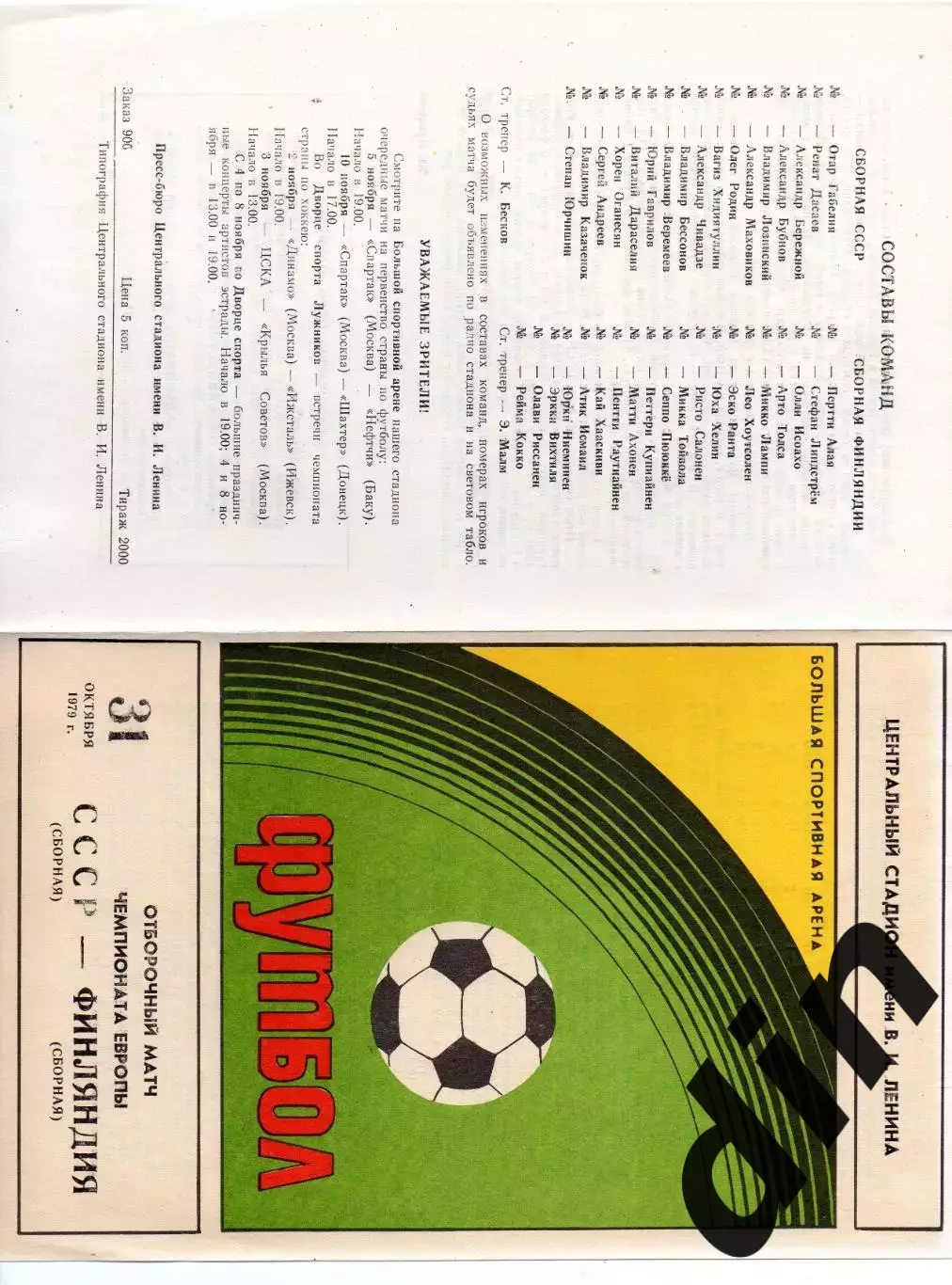 Сборная СССР - Сборная Финляндия 31.10.1979