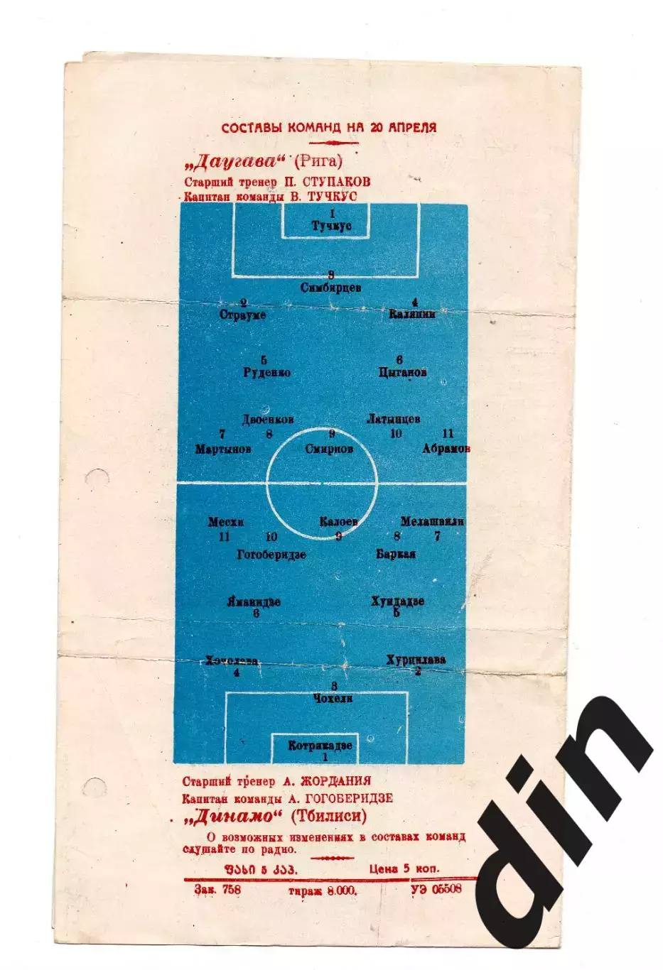 Динамо Тбилиси - Даугава Рига 20.04.1961 1