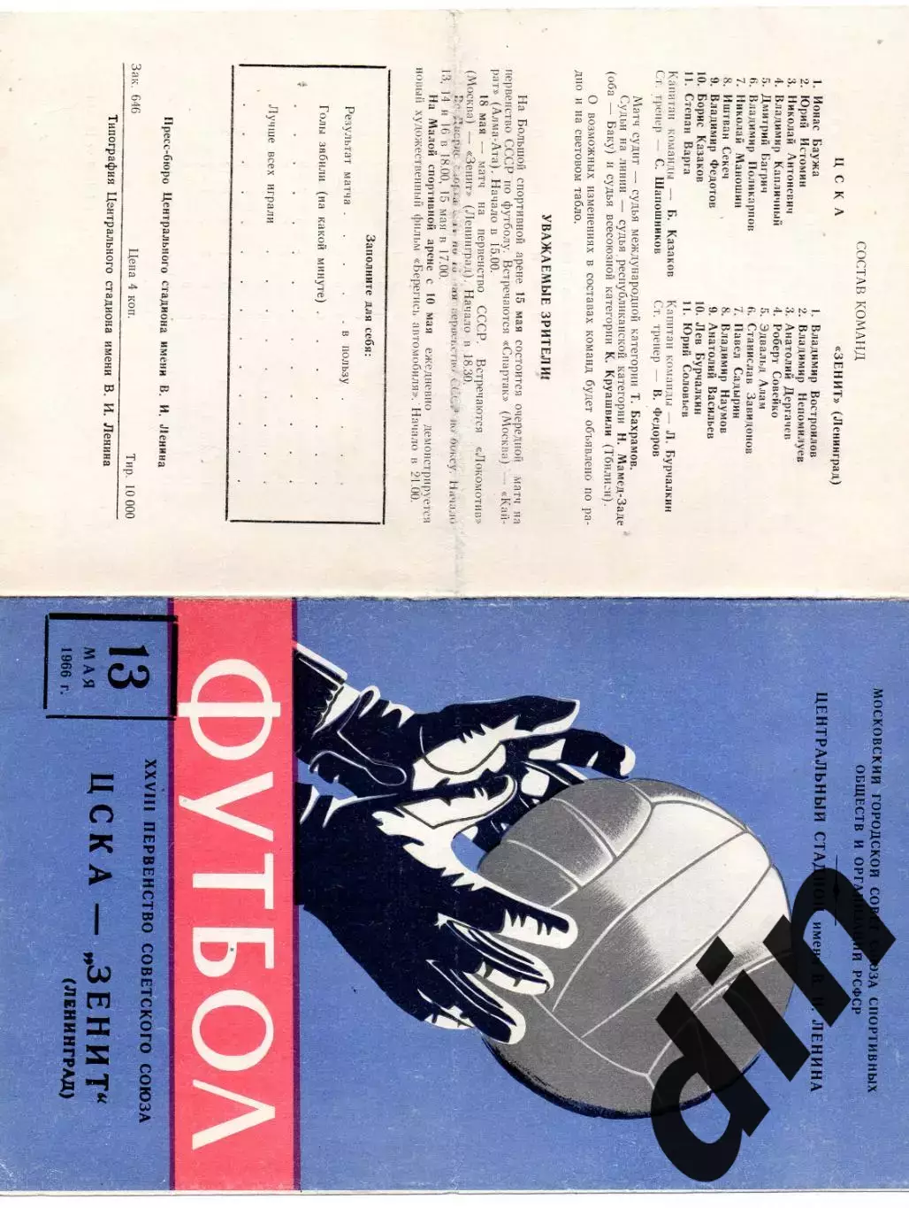 ЦСКА Москва - Зенит Ленинград 13.05.1966