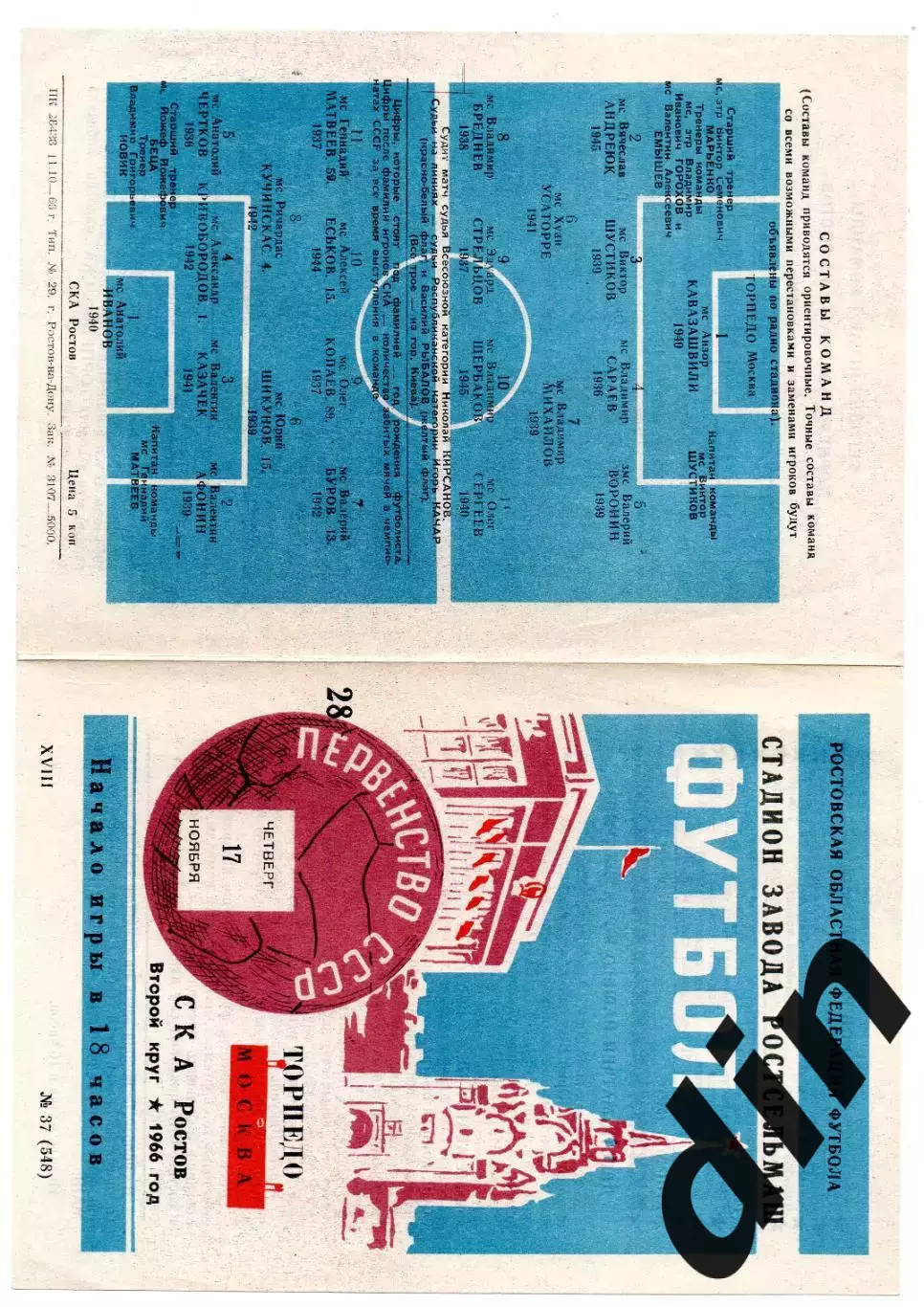 СКА Ростов-на-Дону - Торпедо Москва 17.11.1966