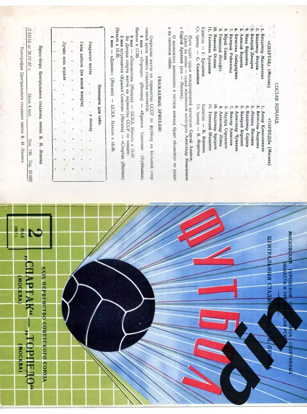 Спартак Москва - Торпедо Москва 02.05.1967