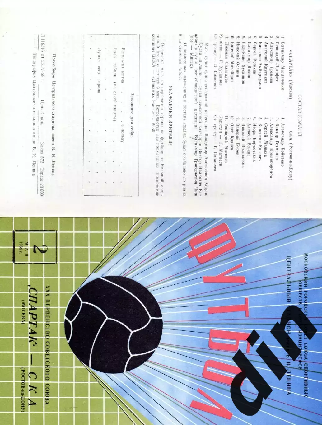 Спартак Москва - СКА Ростов-на-Дону 02.05.1968