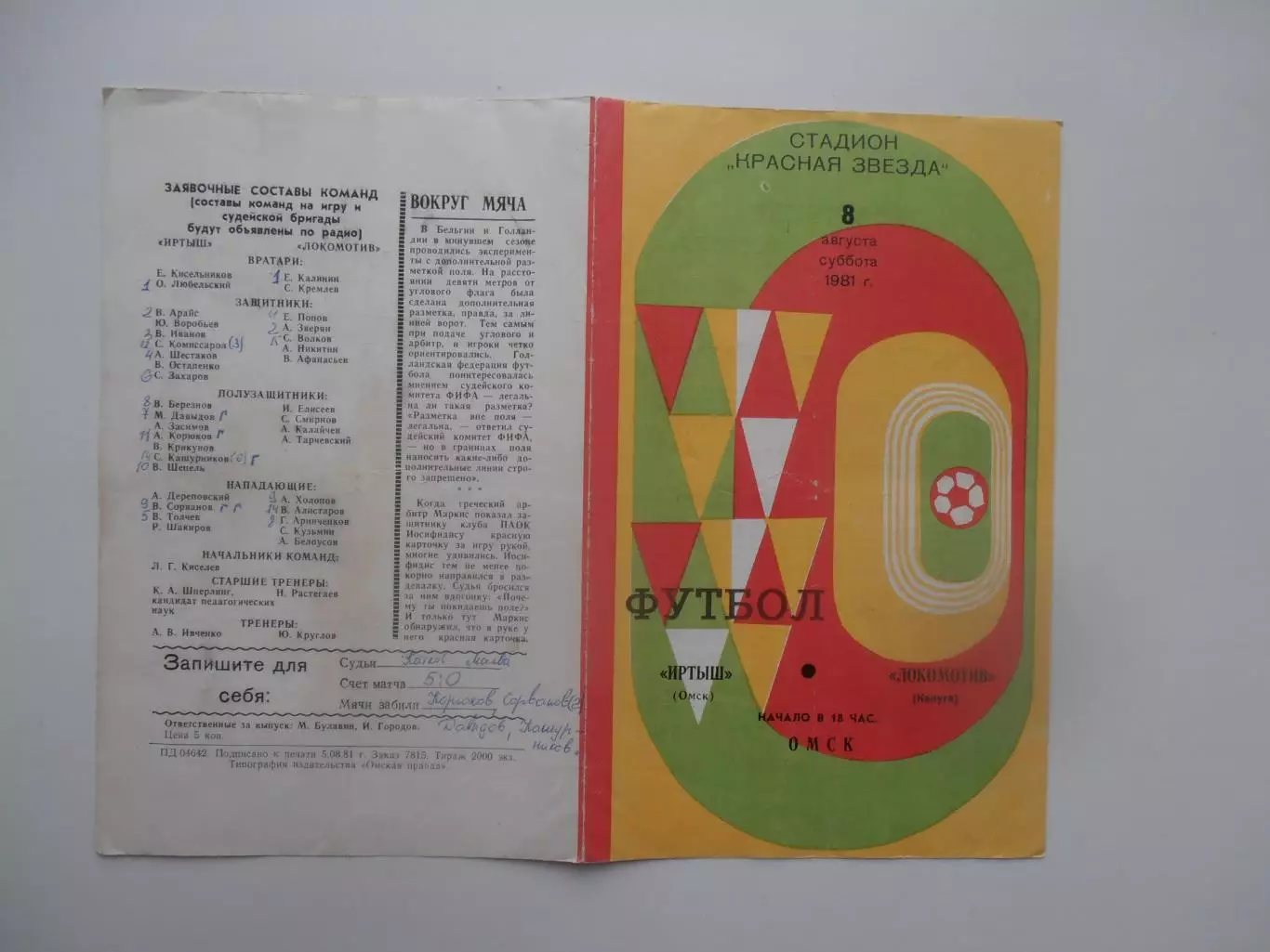 Иртыш Омск-Локомотив Калуга 8 августа 1981 кубок РСФСР финал