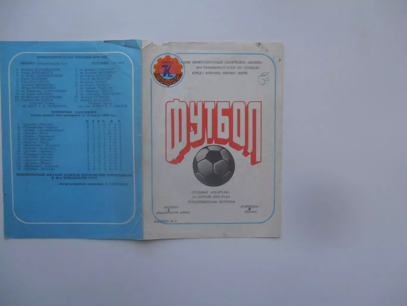 Колос Никопольский район-Торпедо Москва 23 апреля 1986 тм