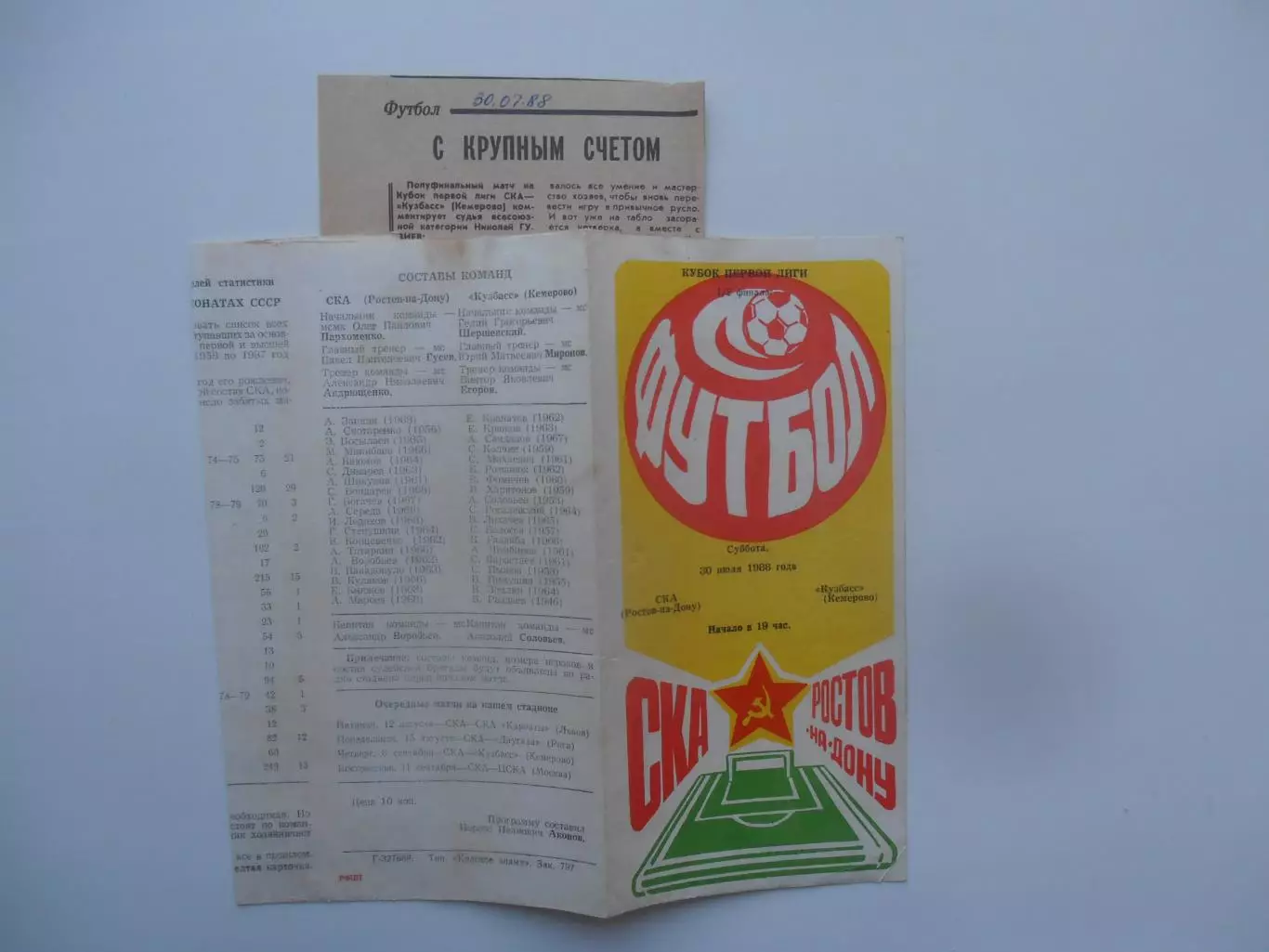 СКА Ростов-на-Дону-Кузбасс Кемерово 30 июля 1988 кубок Первой лиги + отчет