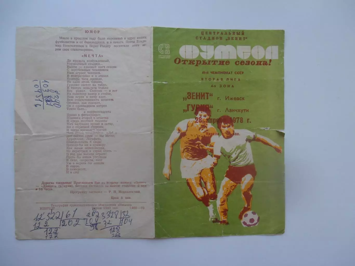 Зенит Ижевск-Гурия Ланчхути 28 апреля 1978 открытие сезона
