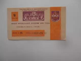 Билет футбольной лотереи СКА Ростов-на-Дону 1988