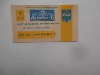 Билет футбольной лотереи СКА Ростов-на-Дону 1987