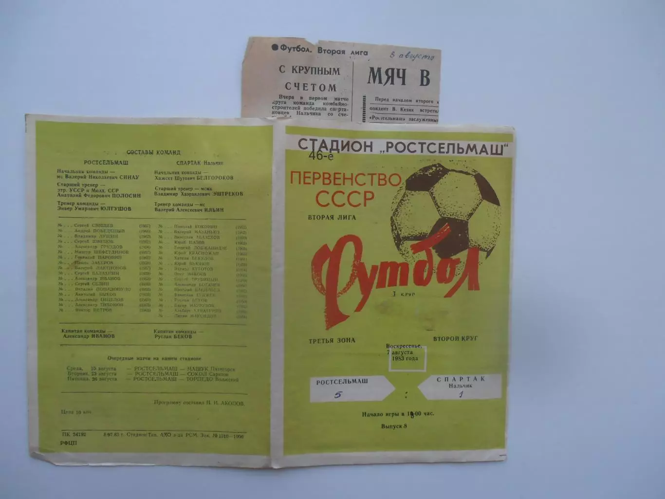 Ростсельмаш Ростов-на-Дону-Спартак Нальчик 7 августа 1983+отчет